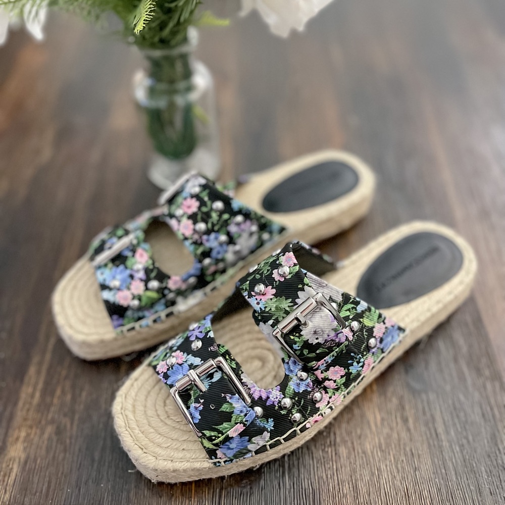 Rebecca Minkoff spring Jodi Platform Espadrille Black with Florals